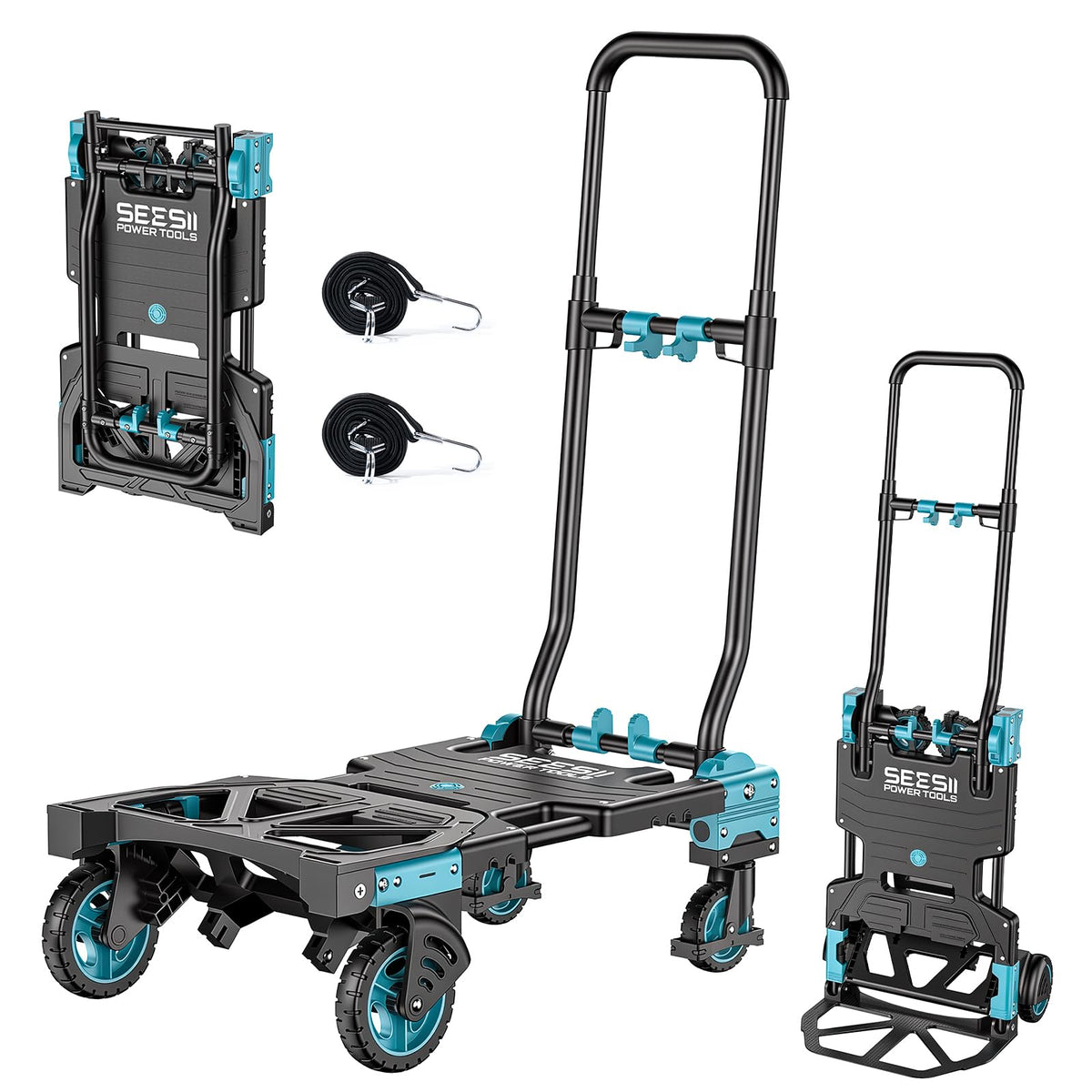 2-in-1 Folding Hand Truck, 330lb Dolly Cart with Wheels, Blue F60307