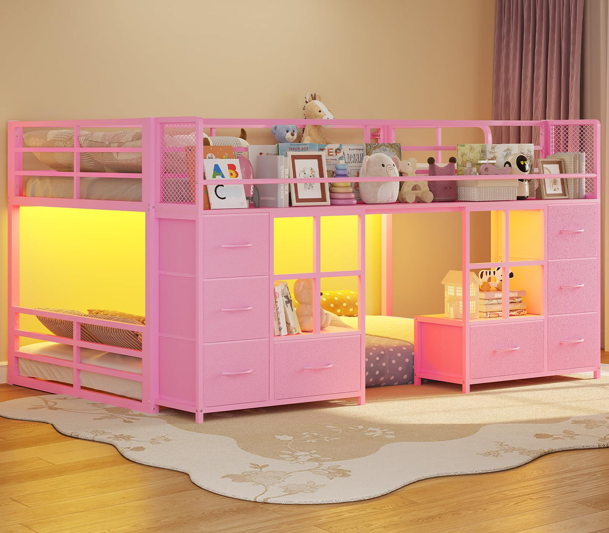 Twin Over Twin Bunk Bed with 8 Drawers & Bookshelf G4325