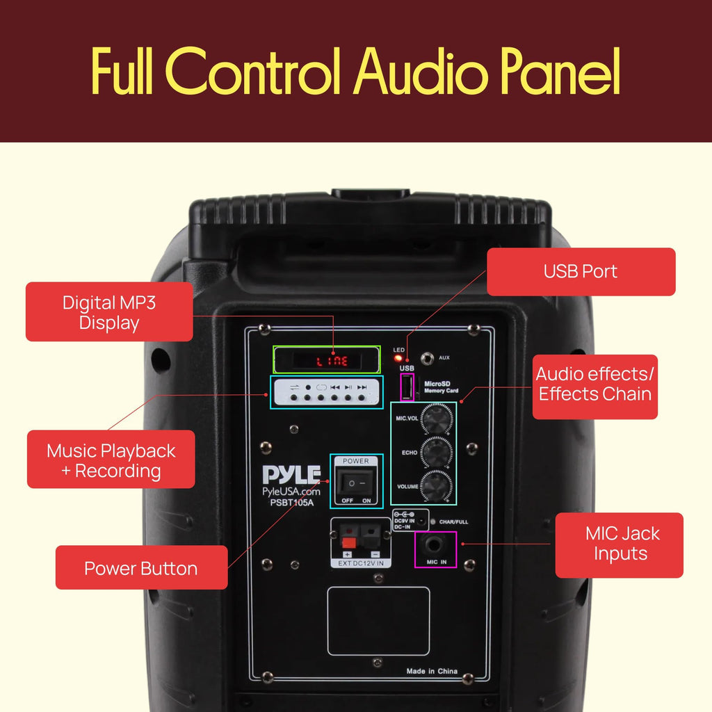 1000W Portable Bluetooth PA Speaker with 10'' Subwoofer and Wireless Mic A152