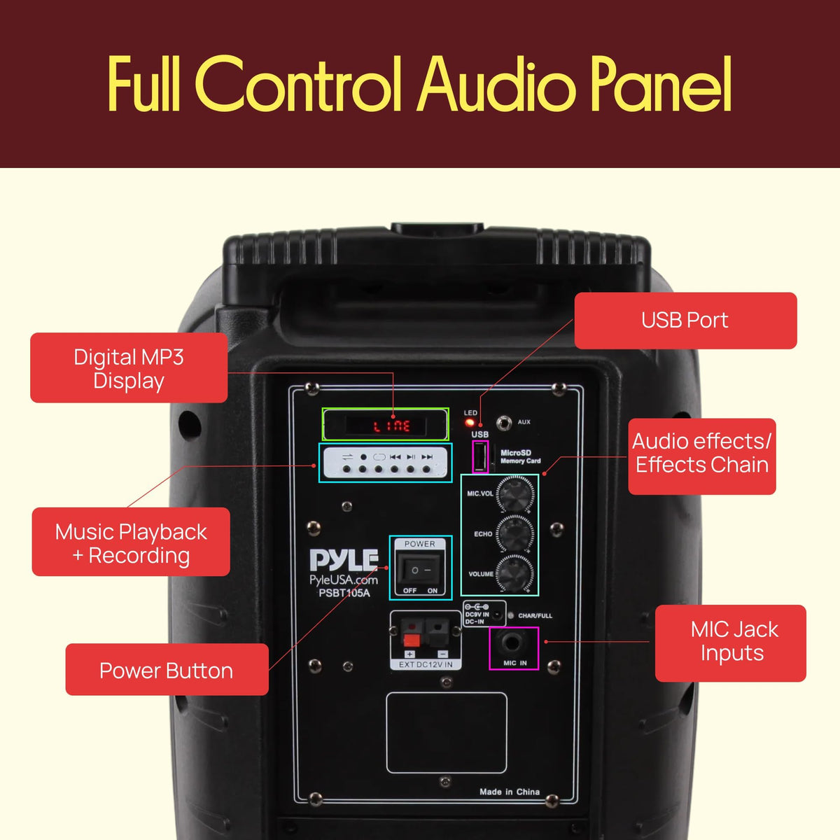 1000W Portable Bluetooth PA Speaker with 10'' Subwoofer and Wireless Mic A152