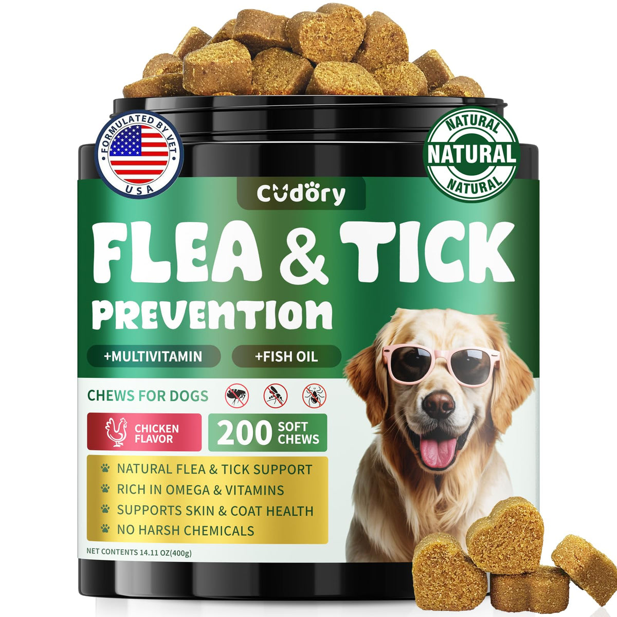 Flea and Tick Prevention for Dogs with Vitamins Fish Oil U676