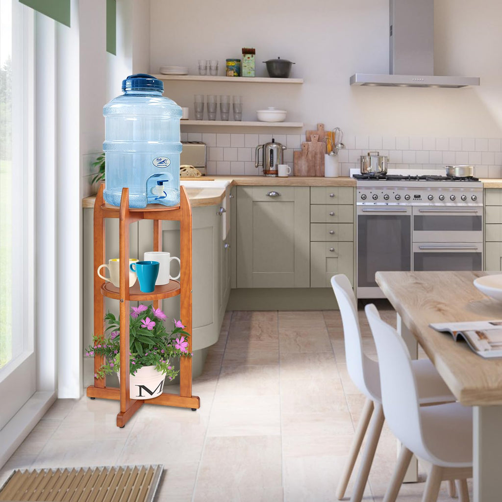 Solid Wood Water Dispenser Floor Stand with 2 Round Shelfs L27371