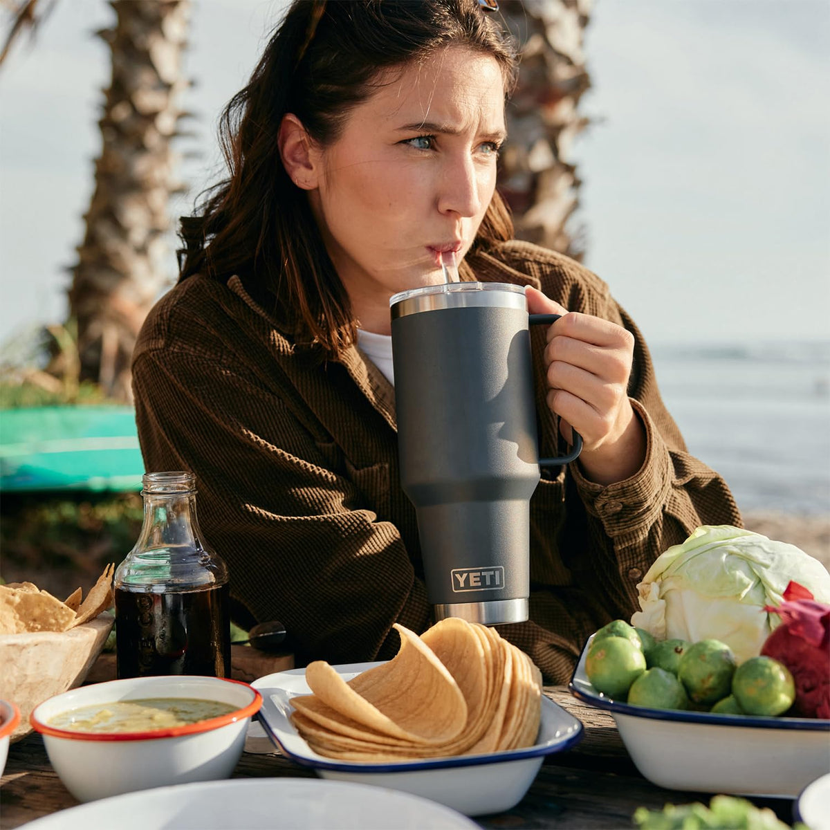 42 oz Stainless Steel Tumbler with Handle and Straw Lid U64262