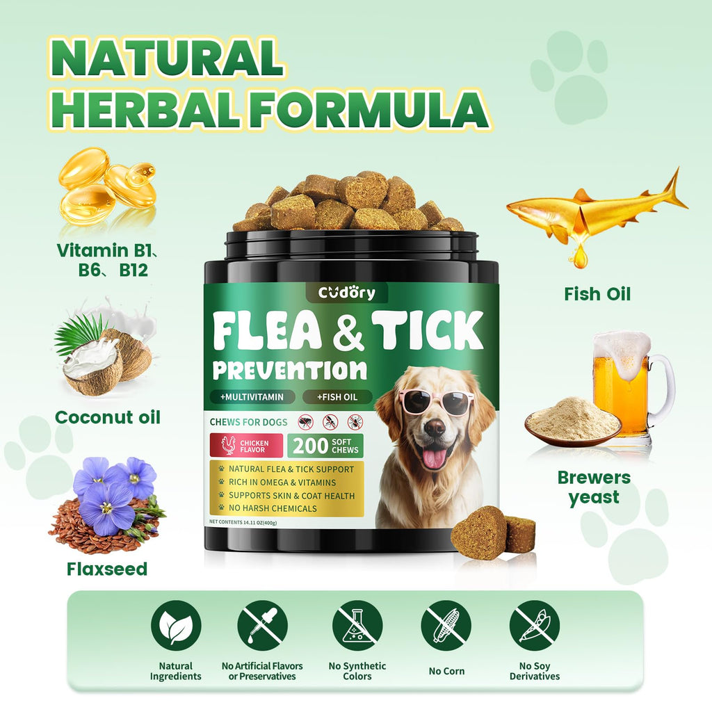 Flea and Tick Prevention for Dogs with Vitamins Fish Oil U676