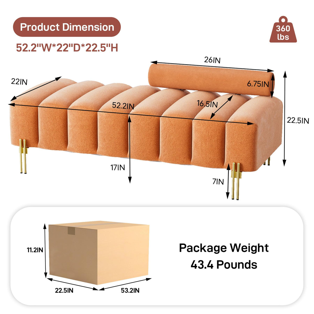 Orange Velvet Bench Ottoman J269814