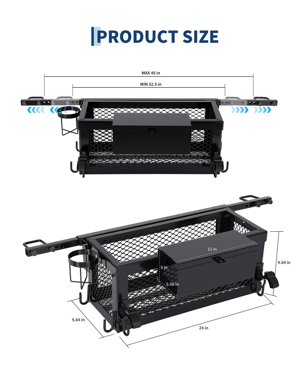 Heavy Duty Tractor Tool Box Basket Attachment 24x10x10in Storage Box O211135