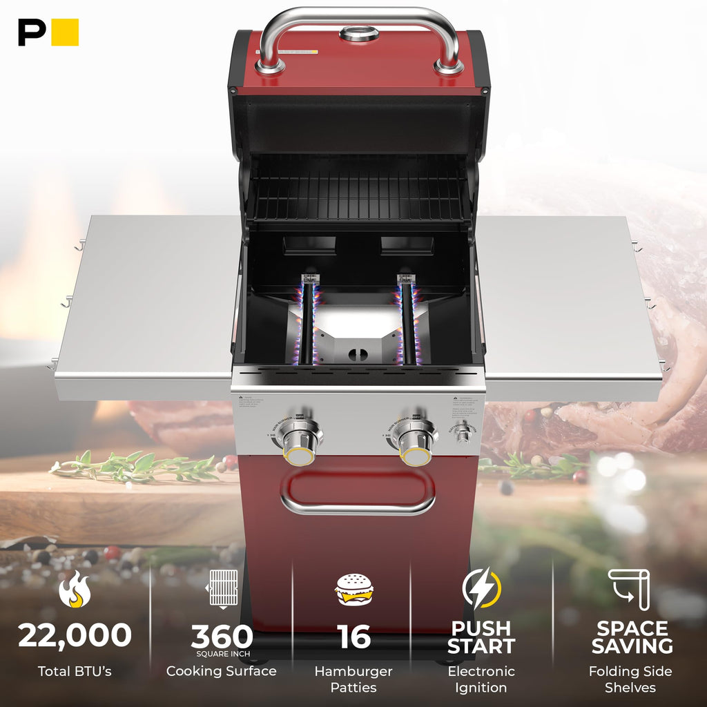 2-Burner Propane Gas Grill with Foldable Side Tables W47927