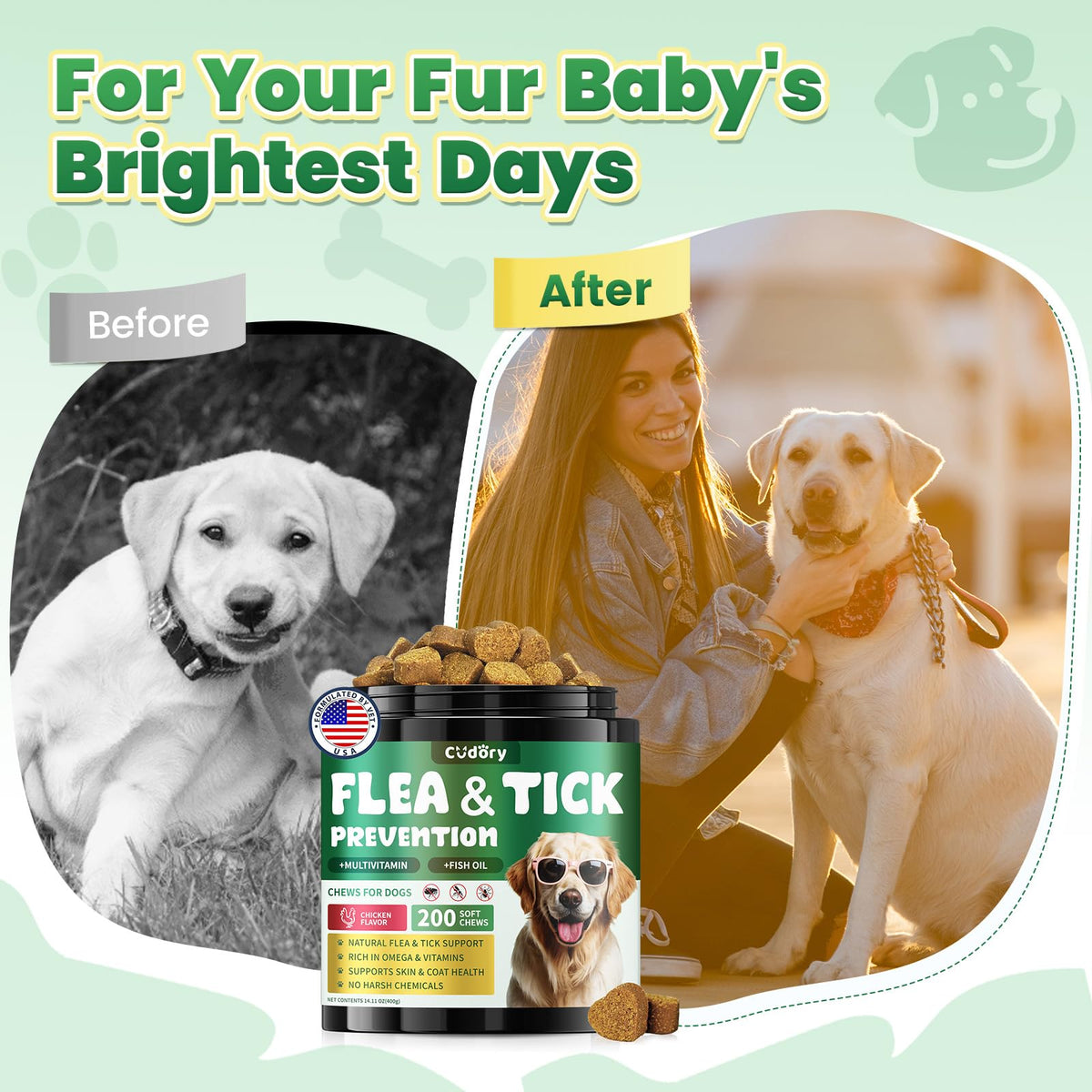 Flea and Tick Prevention for Dogs with Vitamins Fish Oil U676