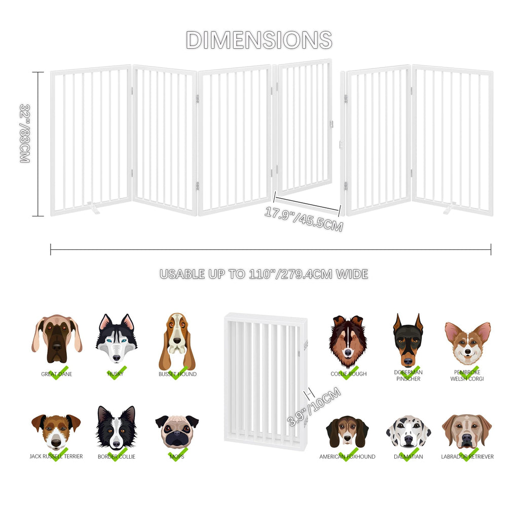 120" x 32" Foldable Freestanding Extra Wide Dog Gate with Door, White T11099