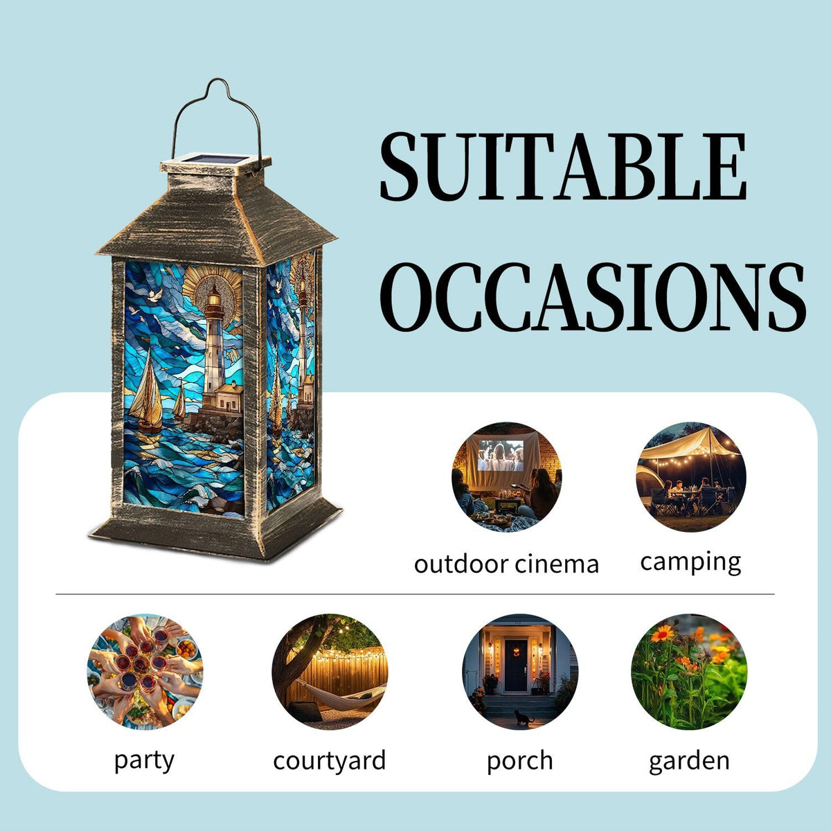 Solar Lantern Stained Glass Outdoor Waterproof Hanging Solar Light E67672