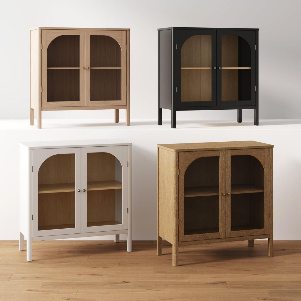 Modern Farmhouse Storage Cabinet with Glass Doors and Adjustable Shelf M4353