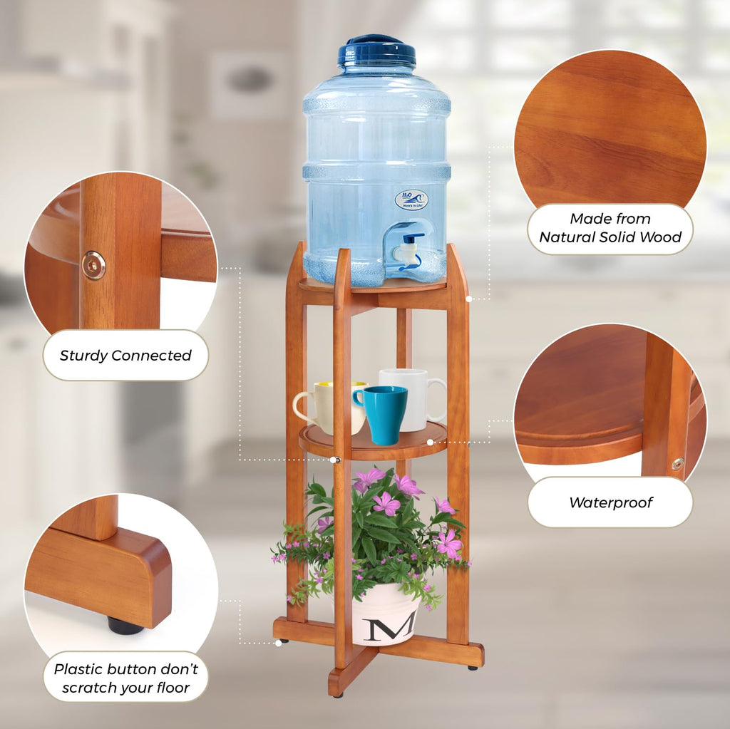 Solid Wood Water Dispenser Floor Stand with 2 Round Shelfs L27371