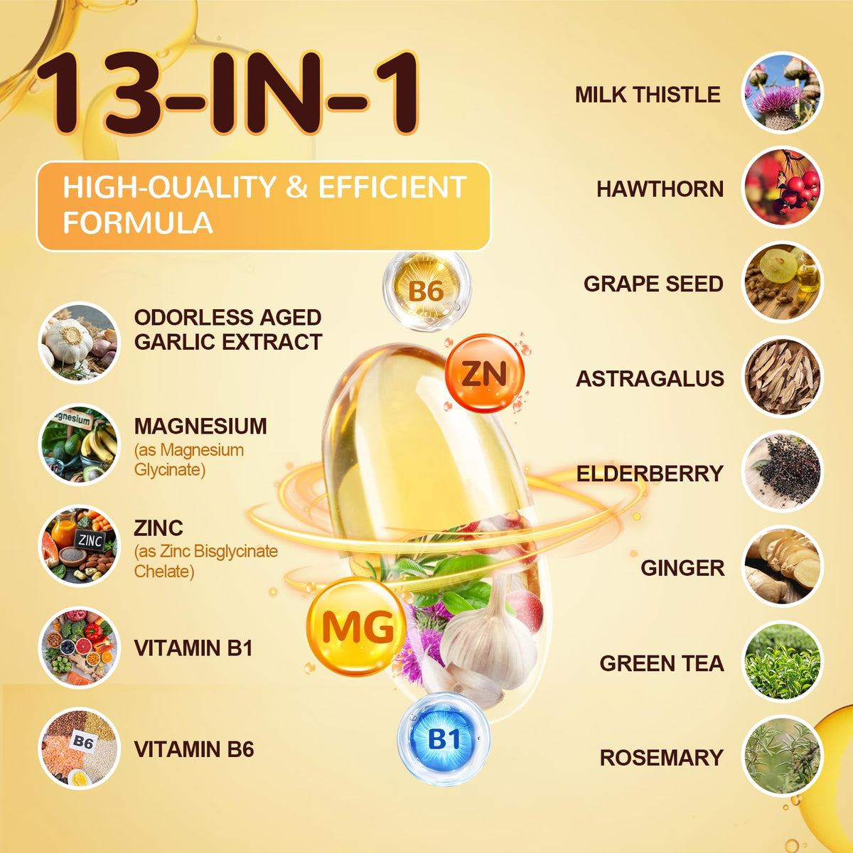 Odorless Aged Garlic Extract Capsules with Magnesium, Zinc, Vitamin B, 300 Softgels E615716