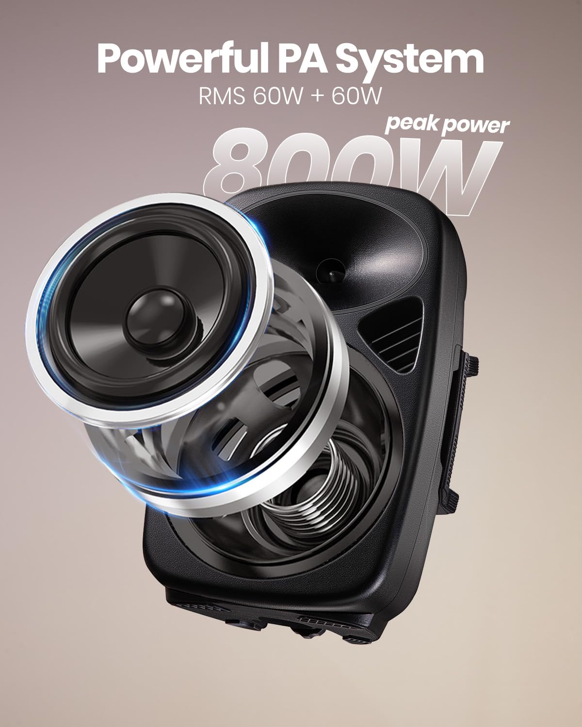 8 Inch Rechargeable Bluetooth PA System with Tripod Stands, Wired Mic F610812