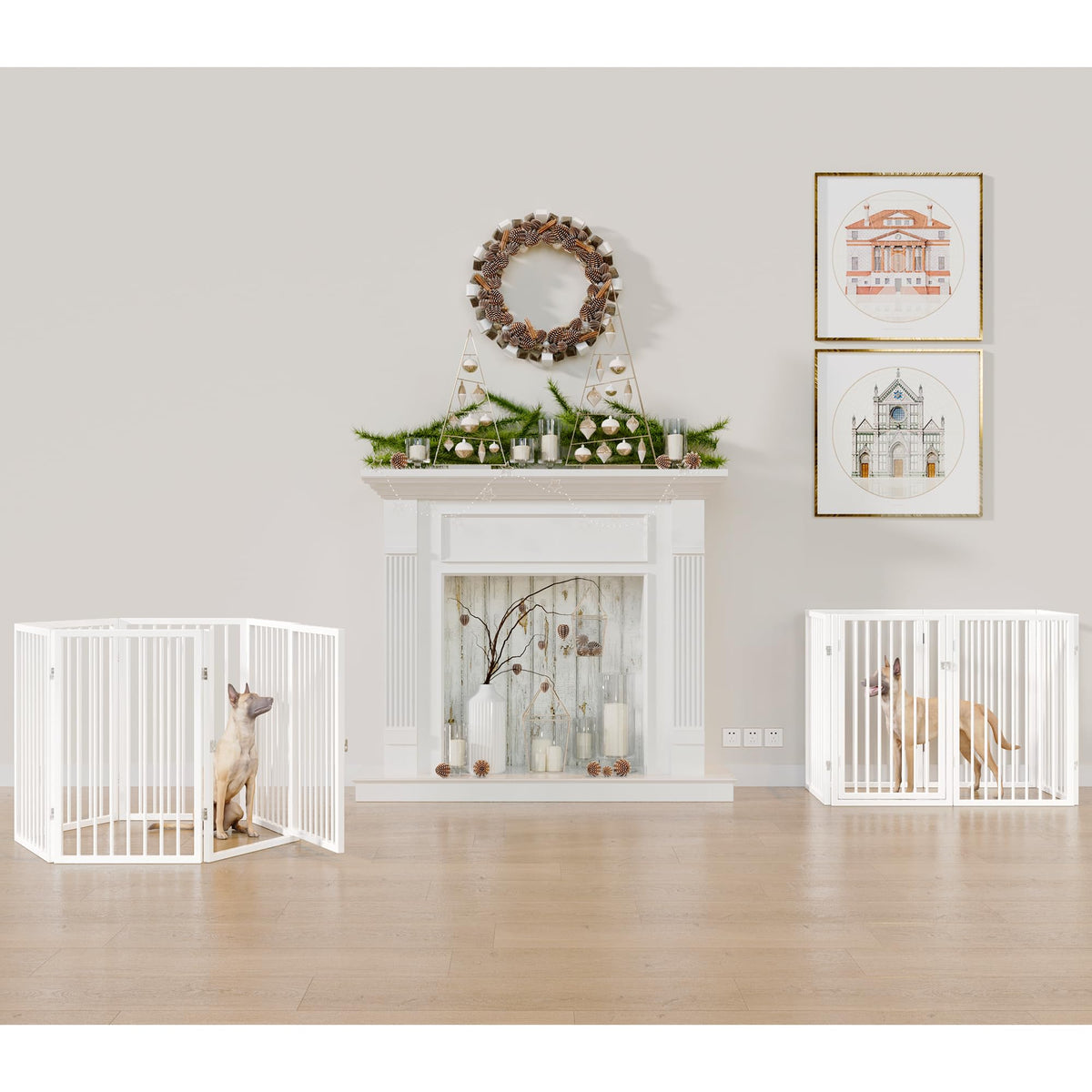 120" x 32" Foldable Freestanding Extra Wide Dog Gate with Door, White T11099