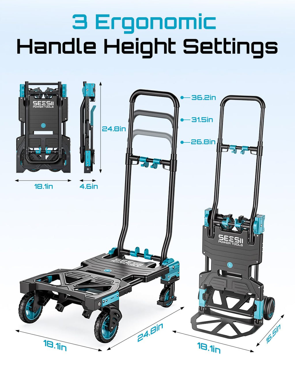2-in-1 Folding Hand Truck, 330lb Dolly Cart with Wheels, Blue F60307
