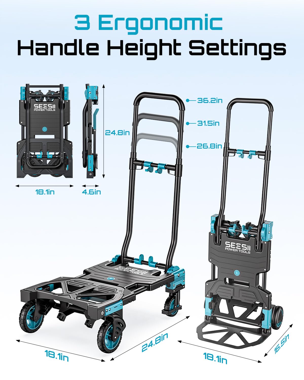 2-in-1 Folding Hand Truck, 330lb Dolly Cart with Wheels, Blue F60307