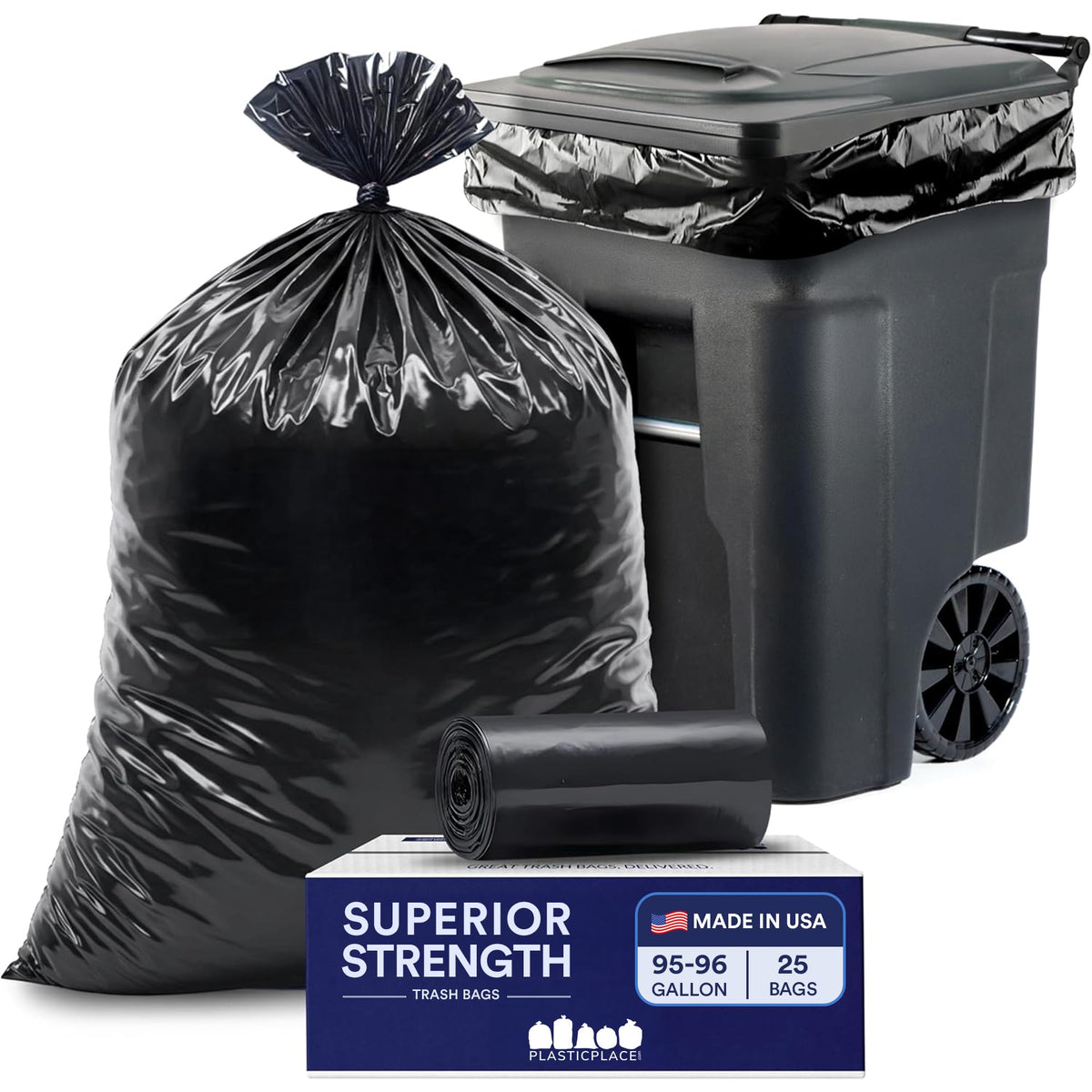 95-96 Gallon Heavy Duty 1.5 Mil Black Trash Bags 25 Count V911