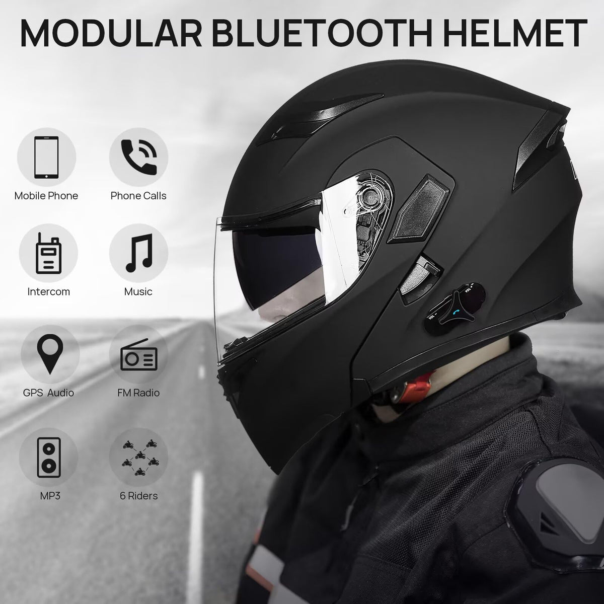 Bluetooth Modular Flip up Full Face Motorcycle Helmet G15109