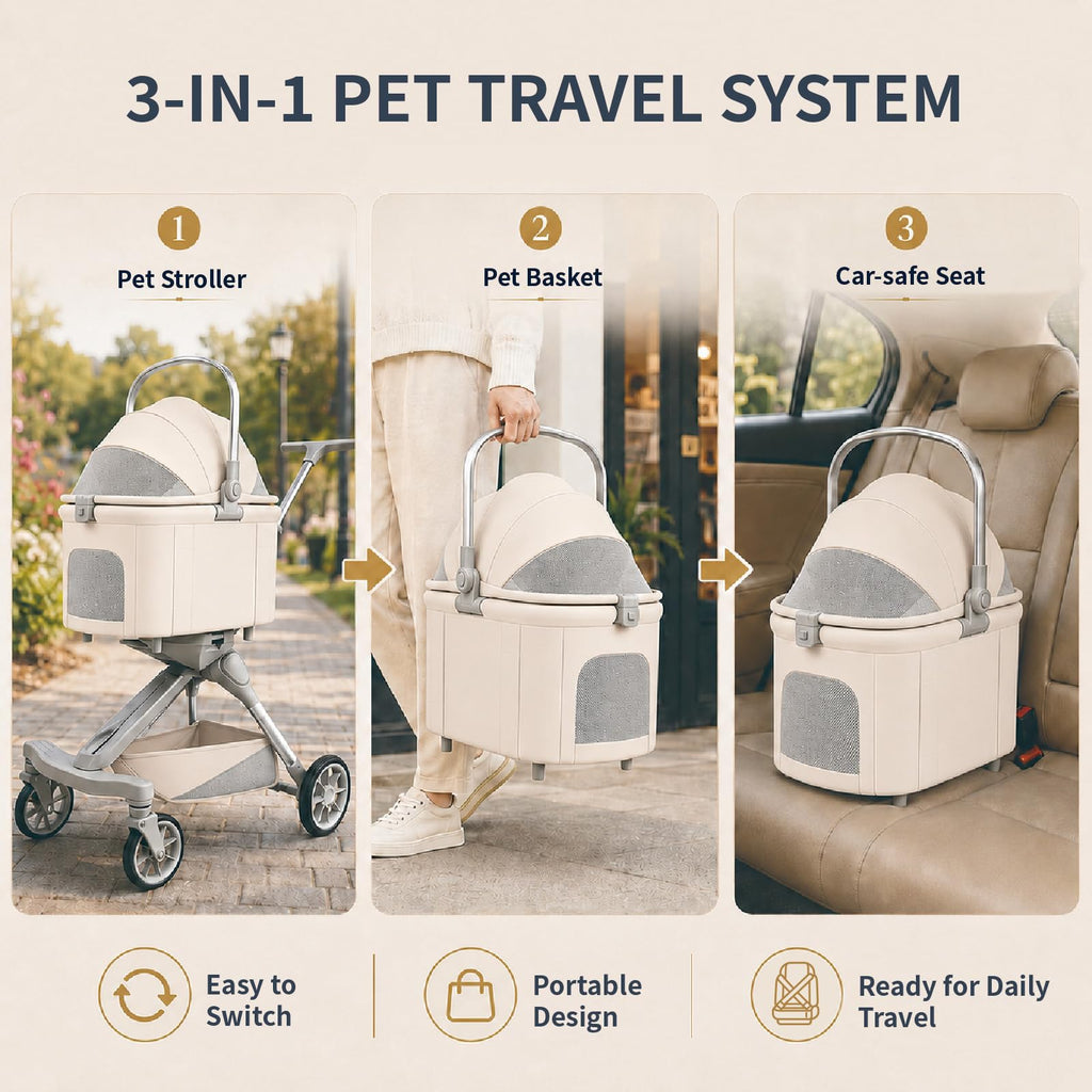 Khaki Dog Stroller with Detachable Carrier L79500