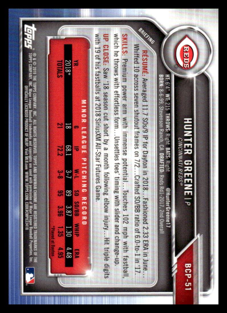 2019 Bowman Chrome Prospects Refractors Baseball Trading Card S670