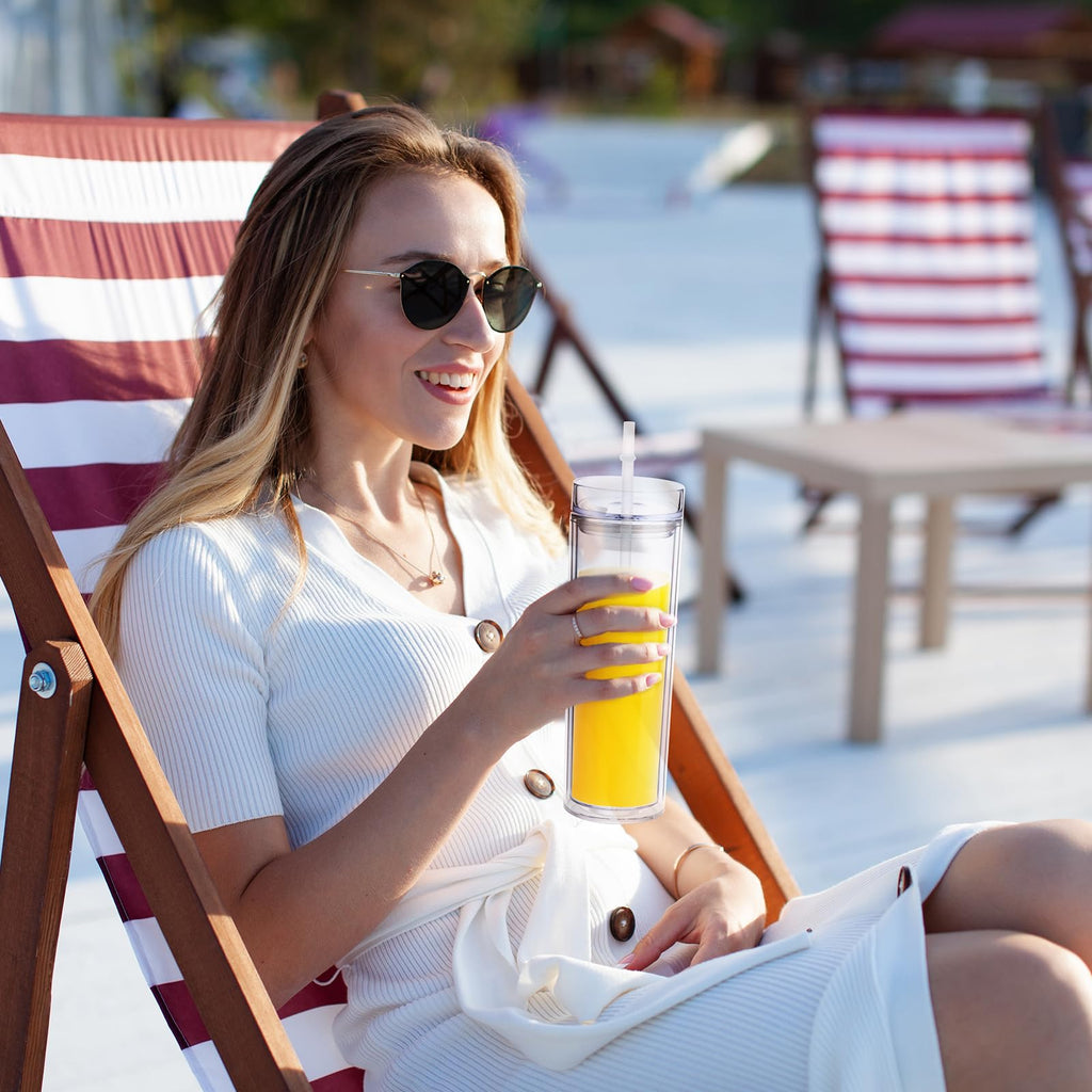20oz Double Wall Plastic Tumbler with Lid and Straw R85493