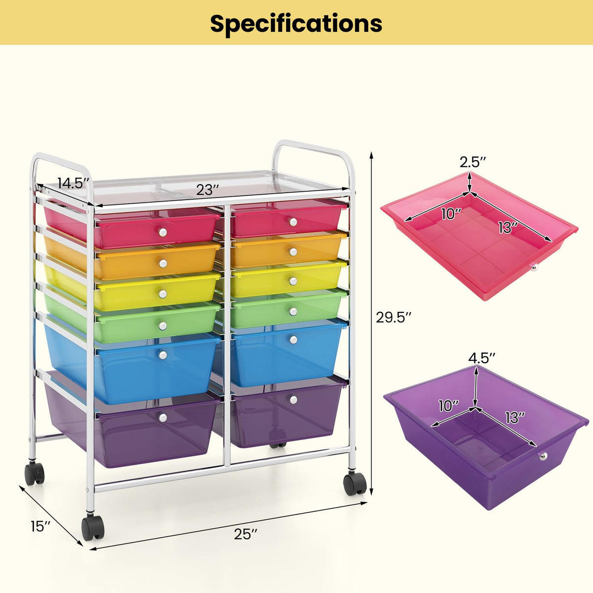 12 Drawer Rolling Storage Cart with Lockable Wheel C166