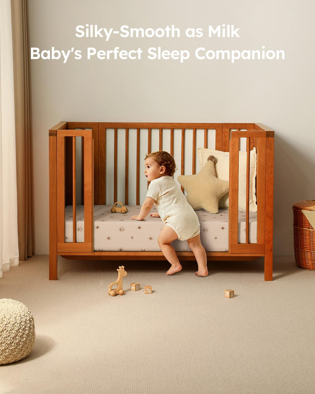 28x52x8in Fitted Crib Sheet 3 Pack Microfiber White Brown N825276