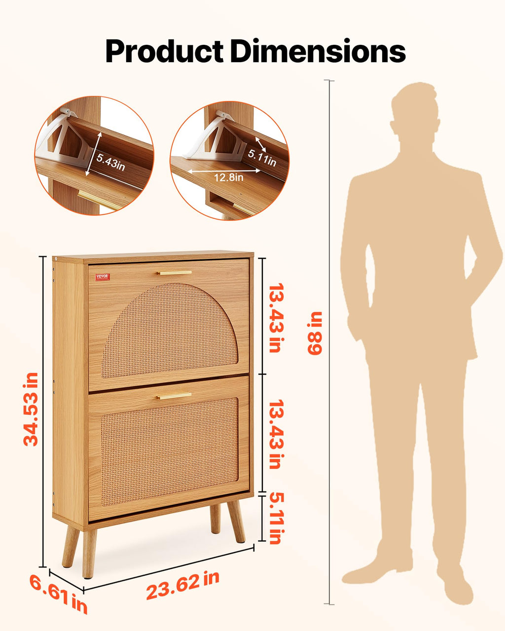 2 Flip Drawers Rattan Shoe Storage Cabinet R1820