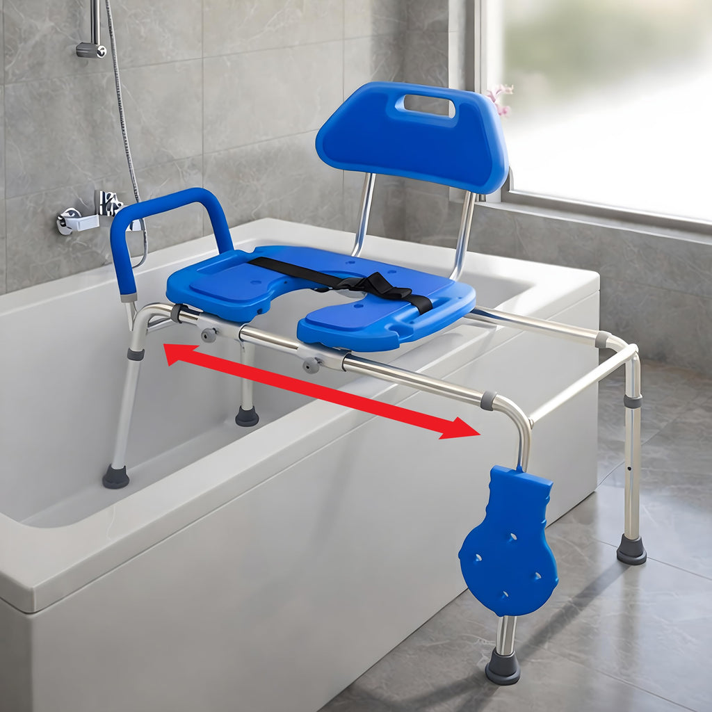 Blue Padded Shower Chair with Cut Out Seat and Safety Belt T99248