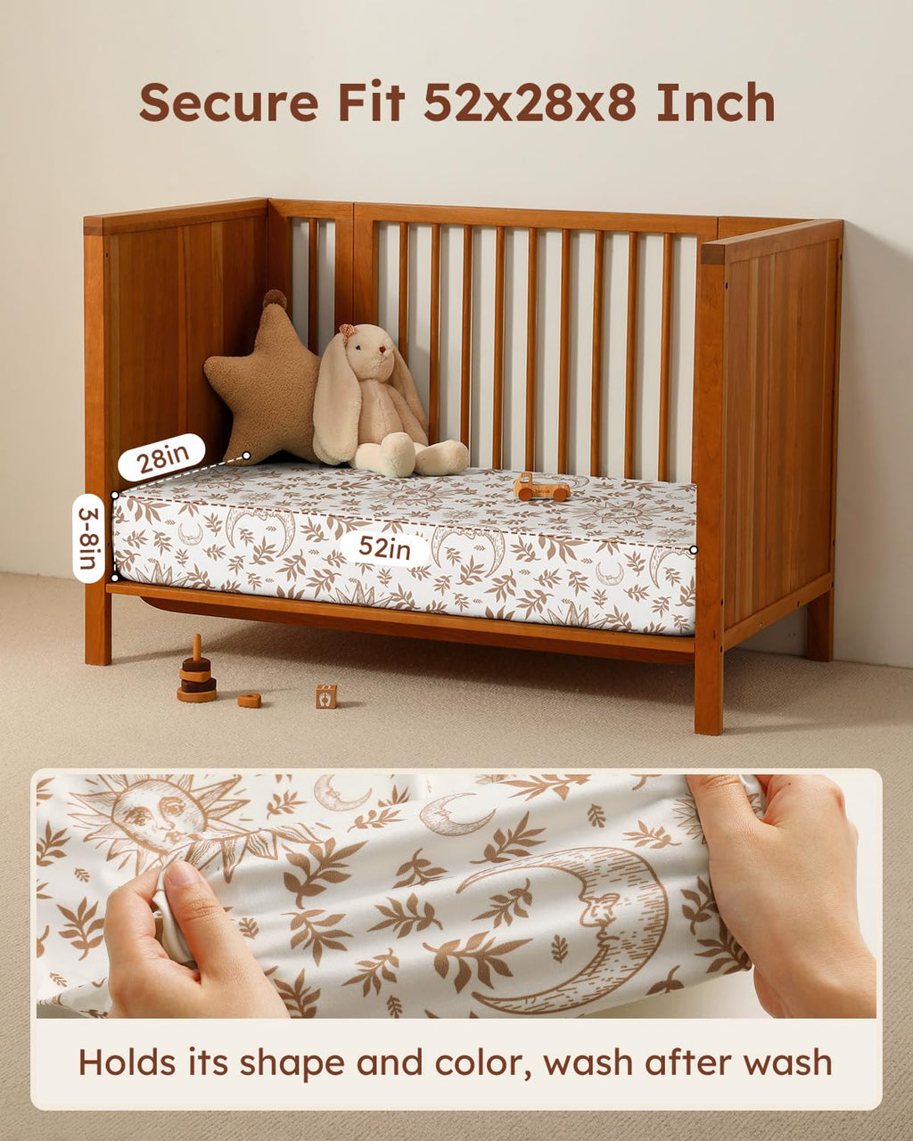 28x52x8in Fitted Crib Sheet 3 Pack Microfiber White Brown N825276