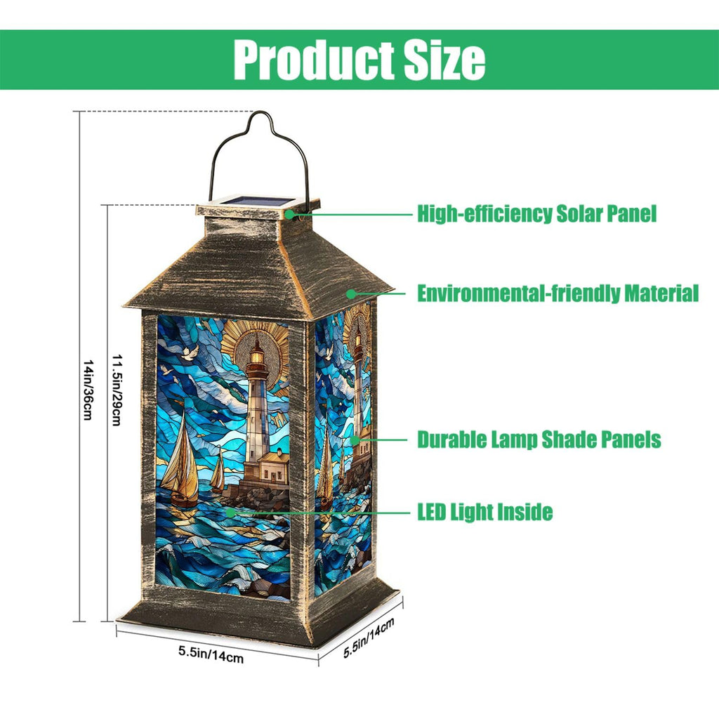 Solar Lantern Stained Glass Outdoor Waterproof Hanging Solar Light E67672