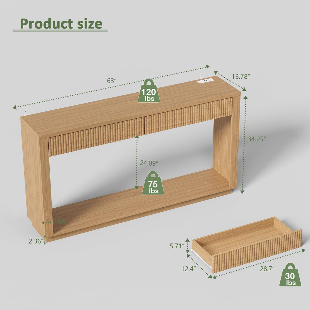 63 Inch Oak Console Table with 2 Drawers H6549