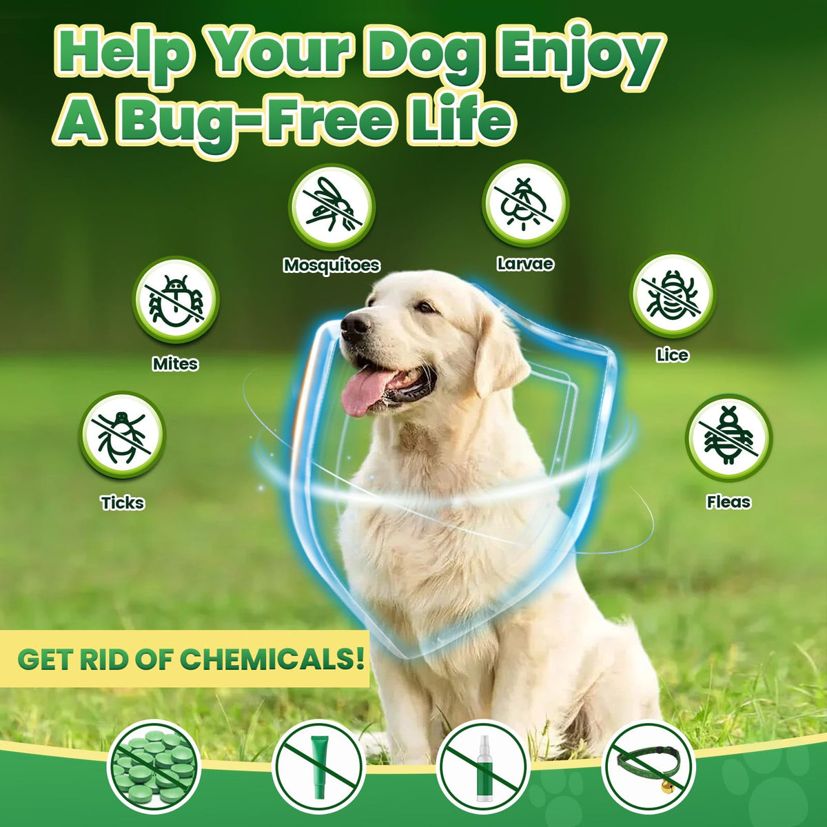 Flea and Tick Prevention for Dogs with Vitamins Fish Oil U676