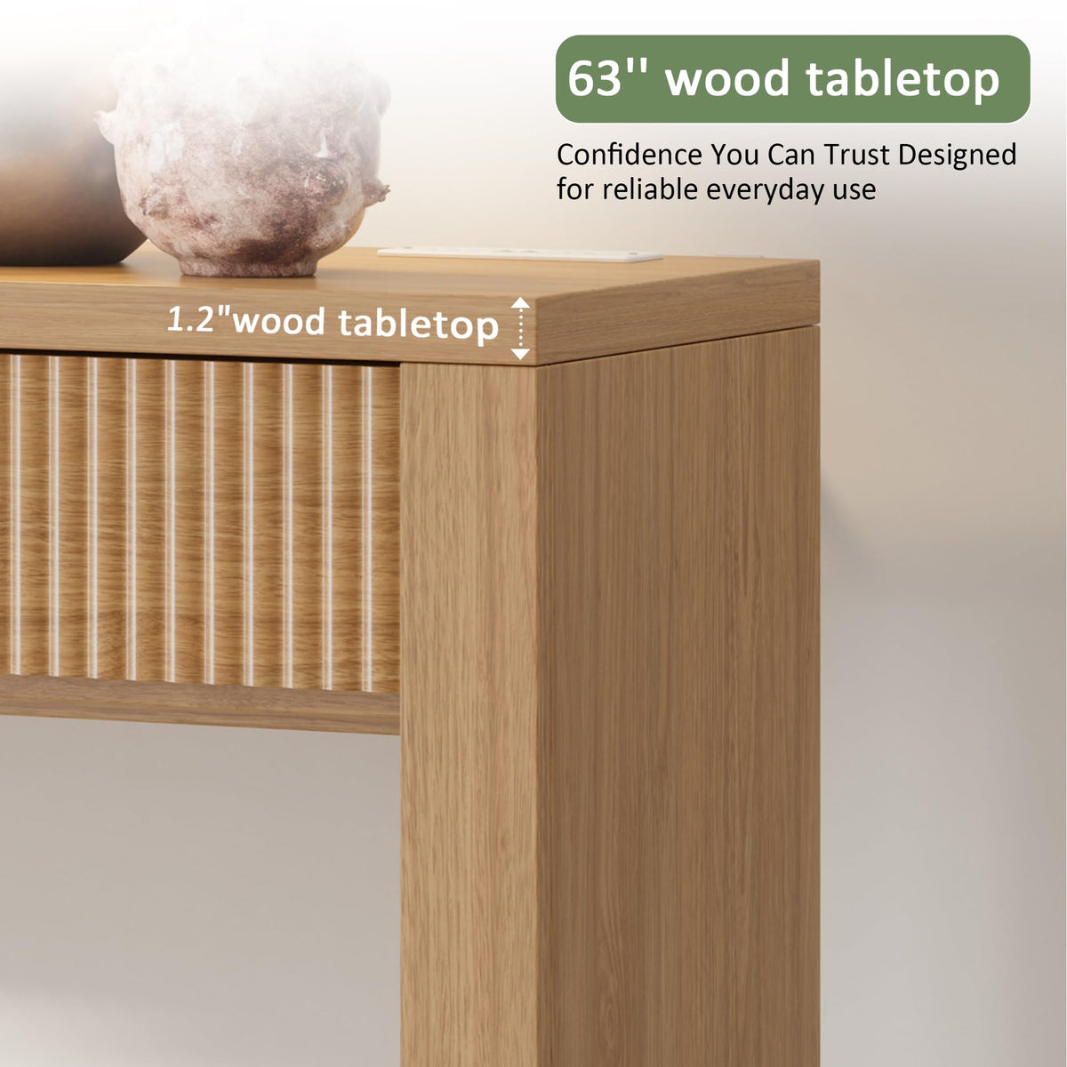 63 Inch Oak Console Table with 2 Drawers H6549