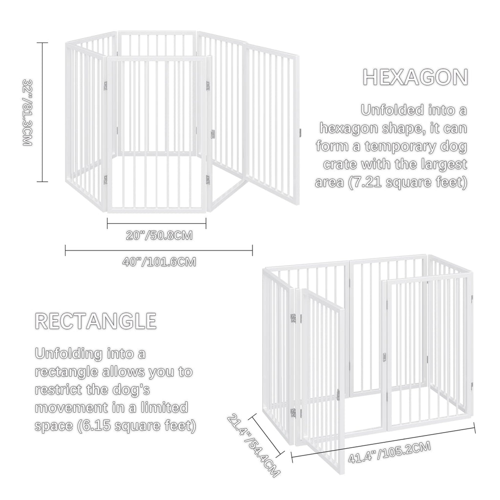 120" x 32" Foldable Freestanding Extra Wide Dog Gate with Door, White T11099