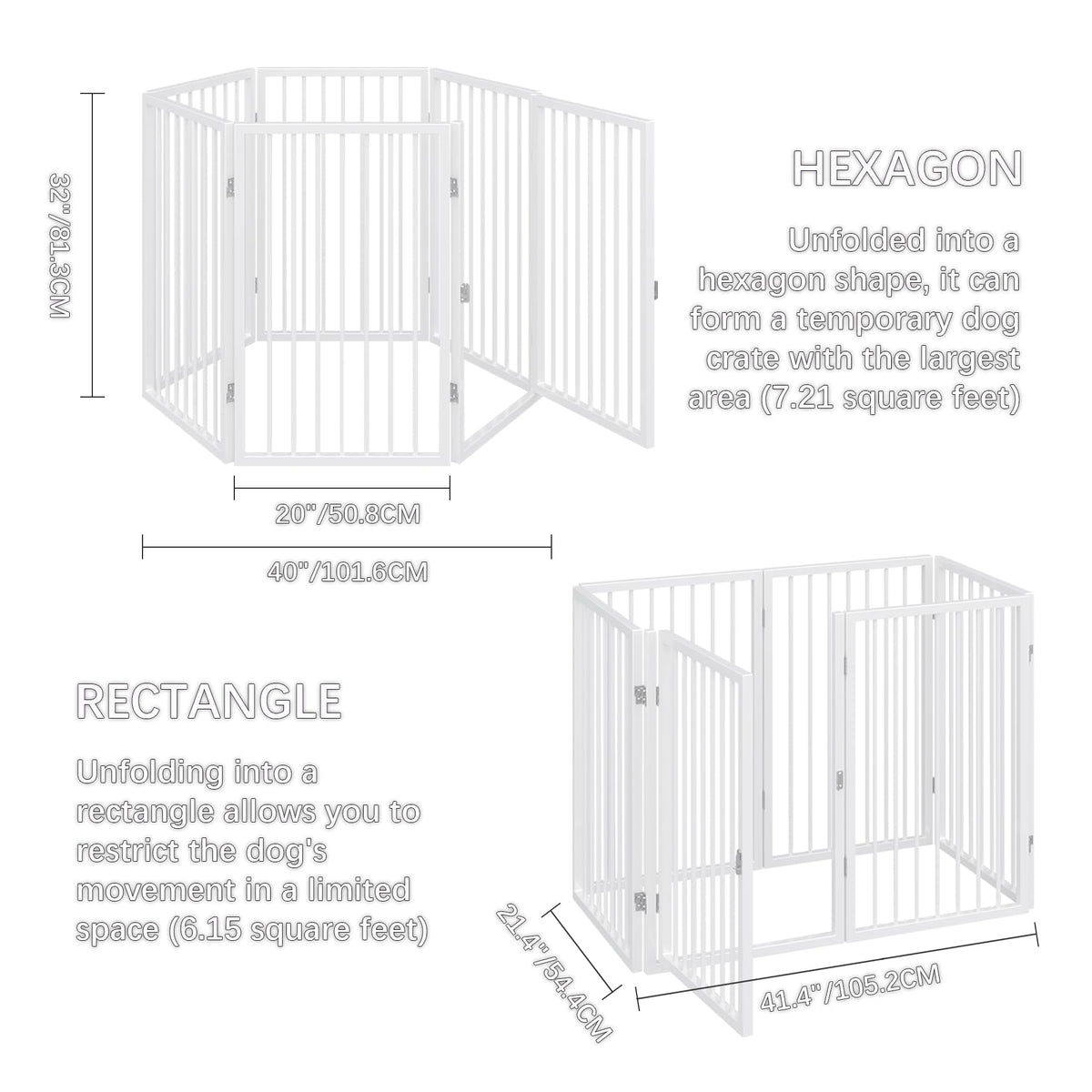 120" x 32" Foldable Freestanding Extra Wide Dog Gate with Door, White T11099