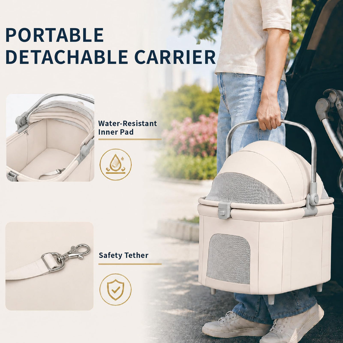 Khaki Dog Stroller with Detachable Carrier L79500