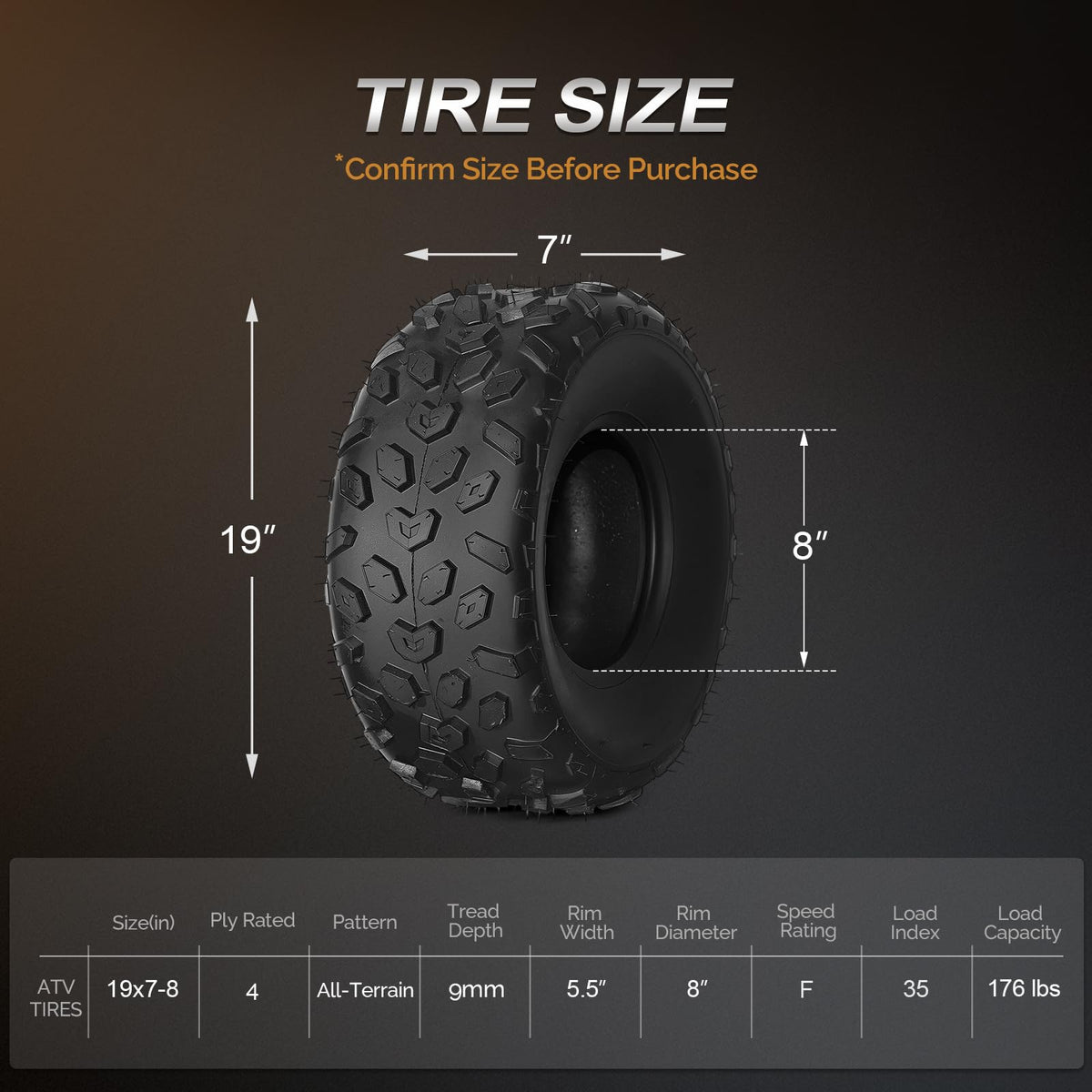19x7-8 Tubeless ATV UTV Tires Set of 2 M715