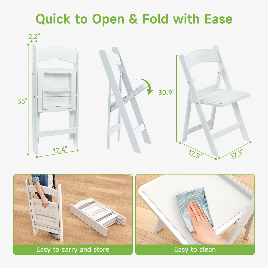 White Resin Folding Chairs with Cushion, 10 Pack S449303
