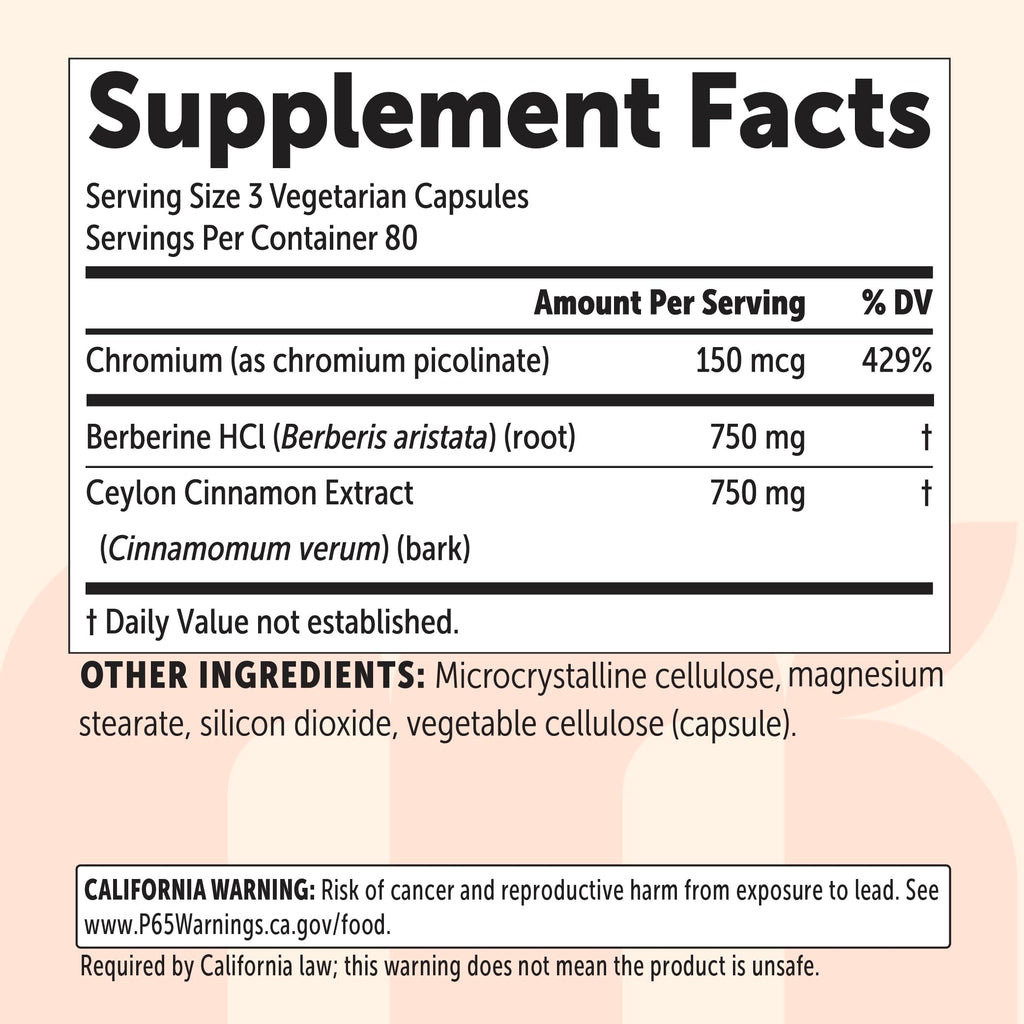Berberine HCl with Ceylon Cinnamon 1,500 mg 240 Vegetarian Capsules P168