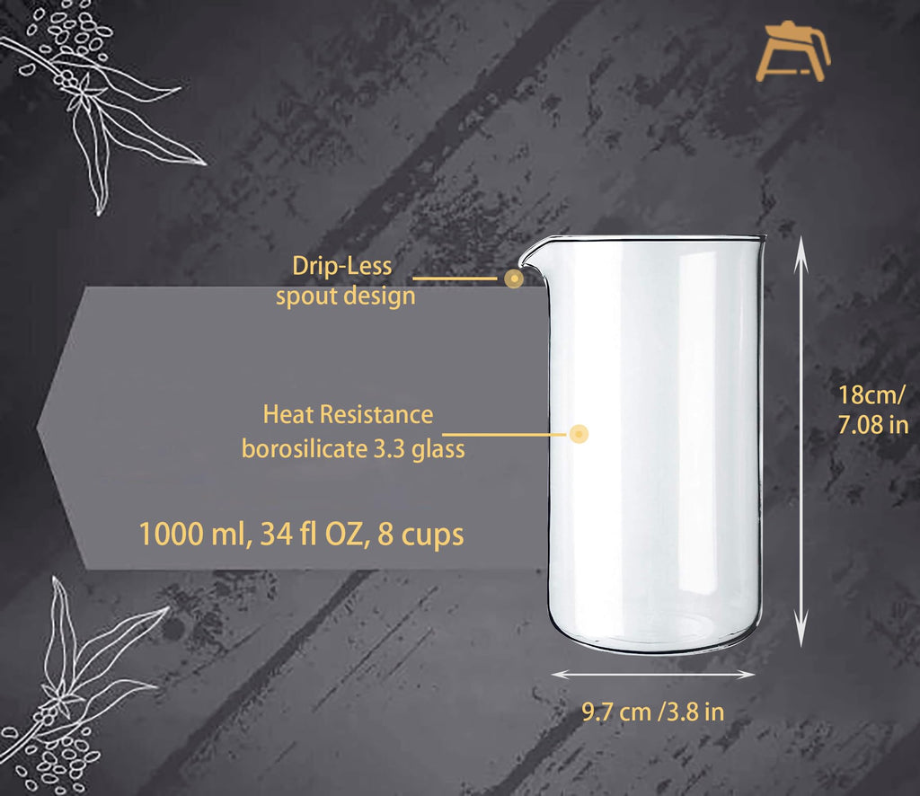 34 oz Borosilicate Glass French Press Replacement Beaker N3586