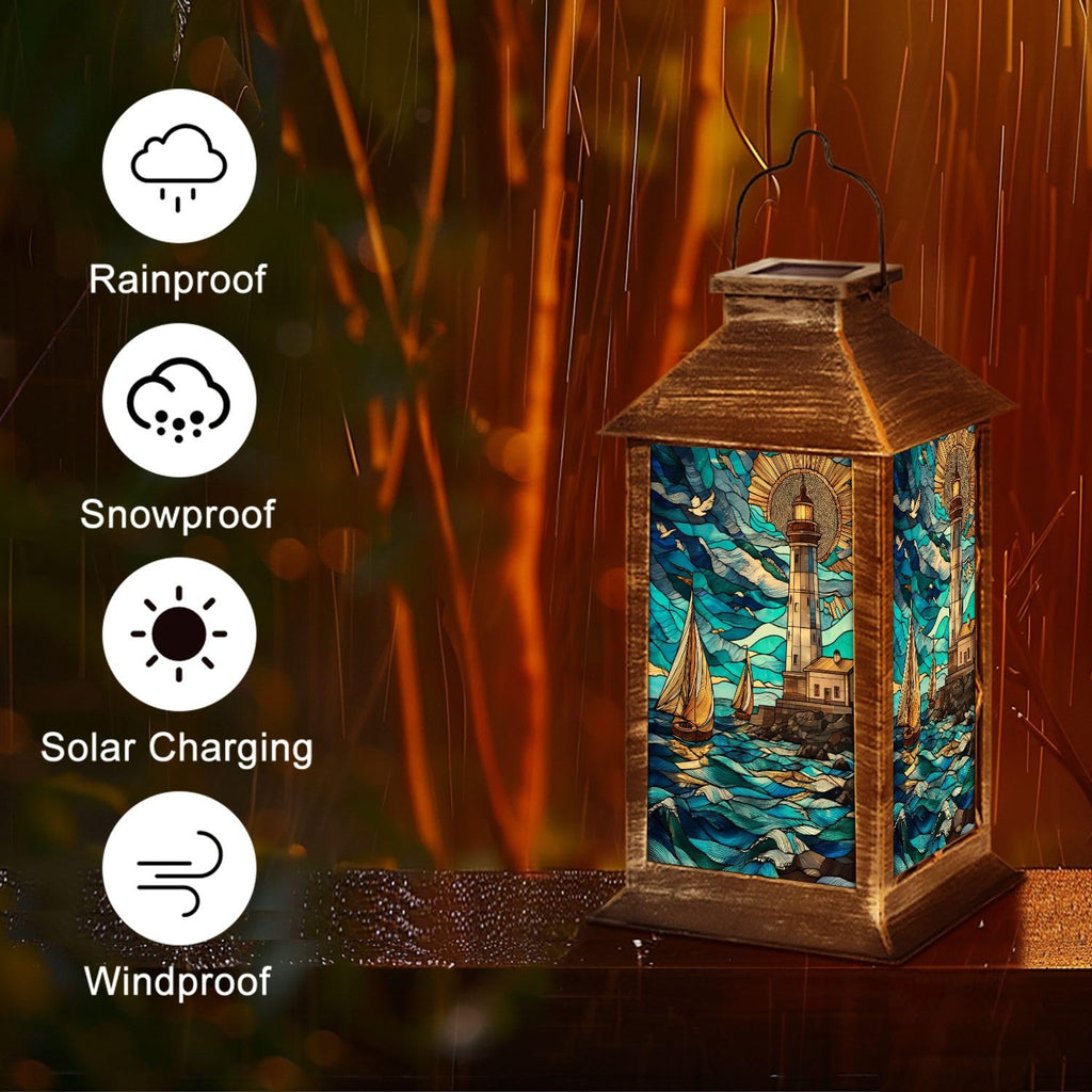 Solar Lantern Stained Glass Outdoor Waterproof Hanging Solar Light E67672