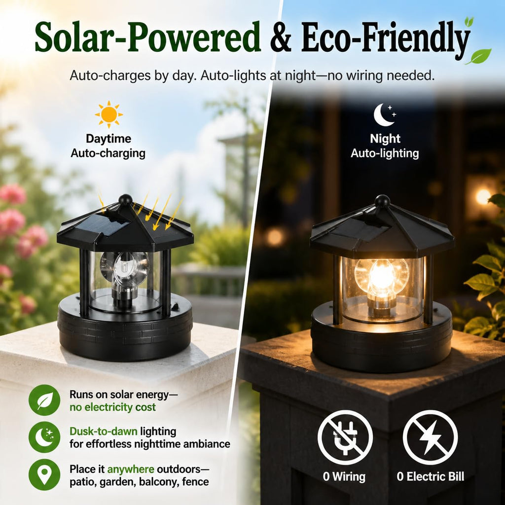 Solar Lighthouse Lamp with Rotating Beacon IP44 Waterproof LED Light O76287