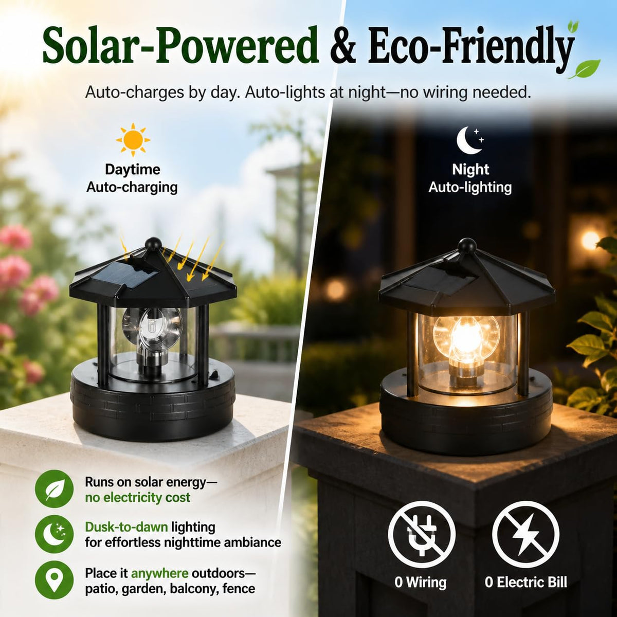 Solar Lighthouse Lamp with Rotating Beacon IP44 Waterproof LED Light O76287
