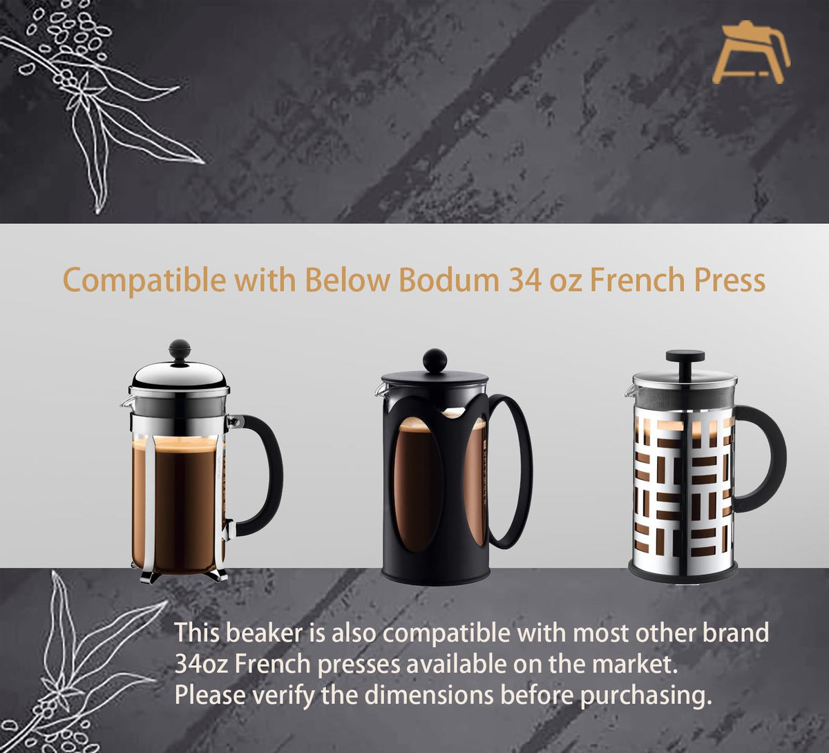 34 oz Borosilicate Glass French Press Replacement Beaker N3586
