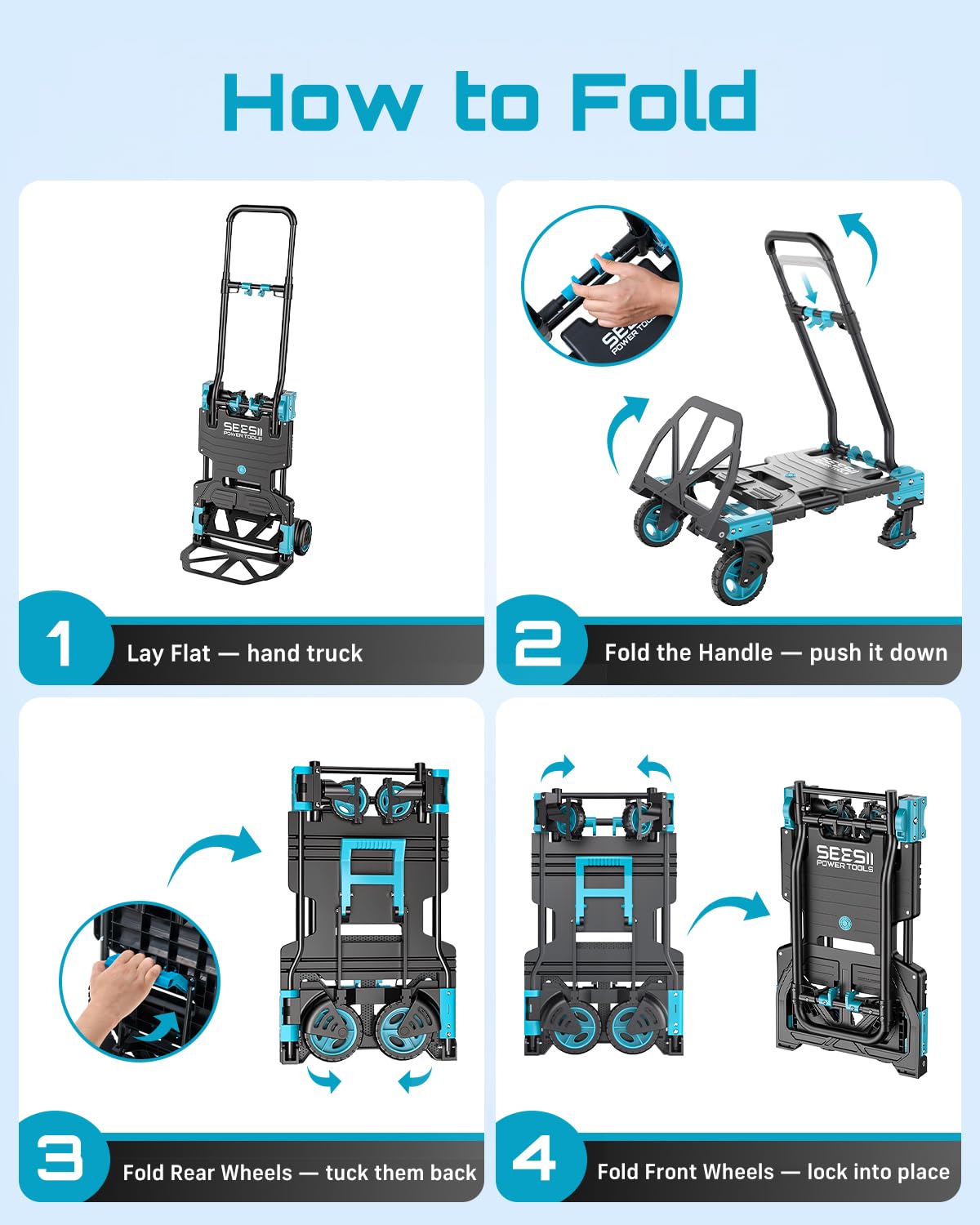 2-in-1 Folding Hand Truck, 330lb Dolly Cart with Wheels, Blue F60307