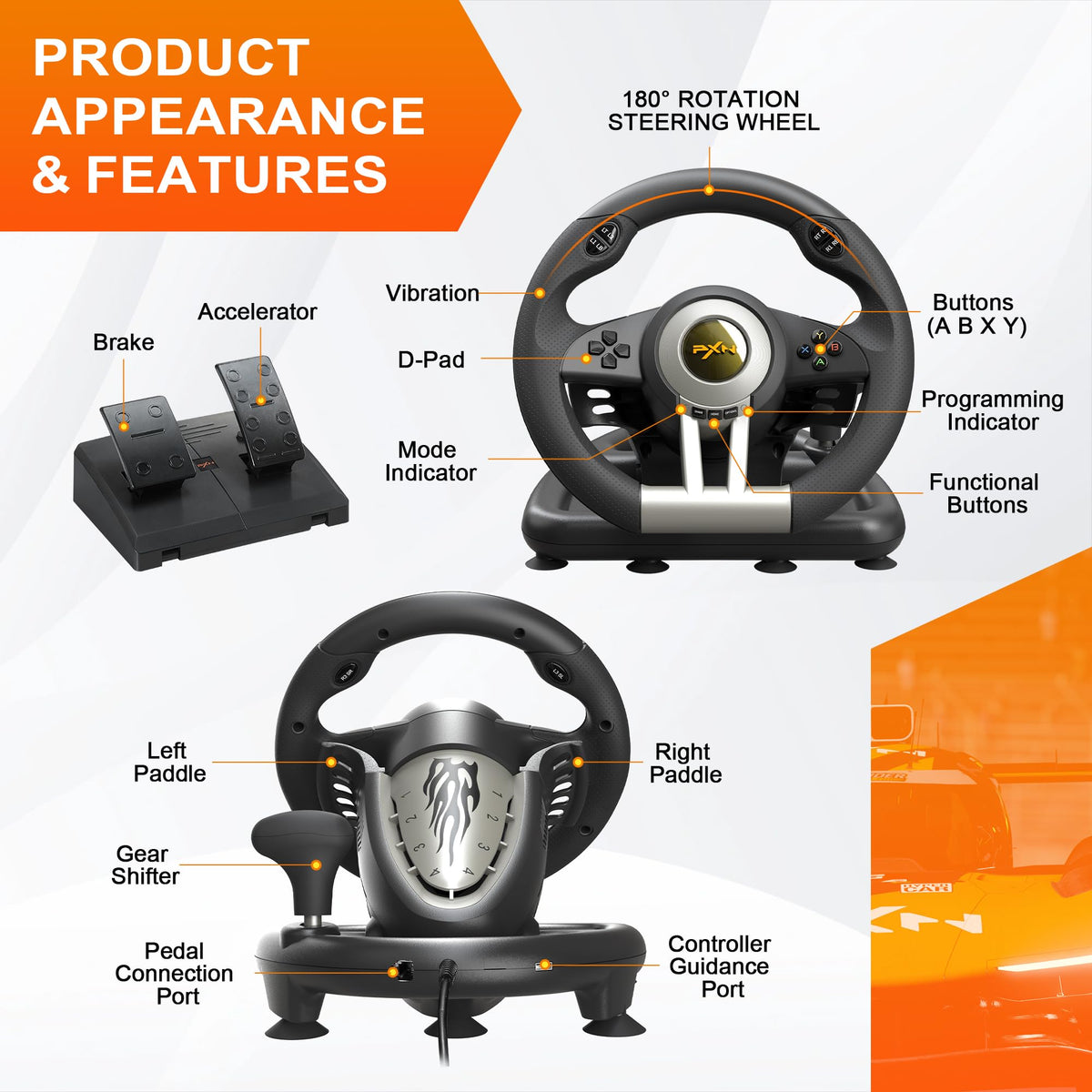 Gaming Steering Wheel with Pedals N969