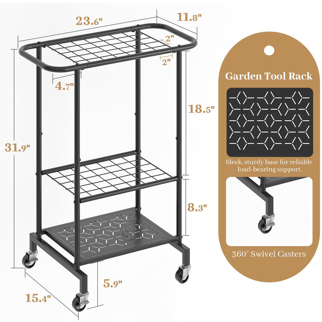 Heavy Duty Metal Garden Tool Organizer with Wheels P573282
