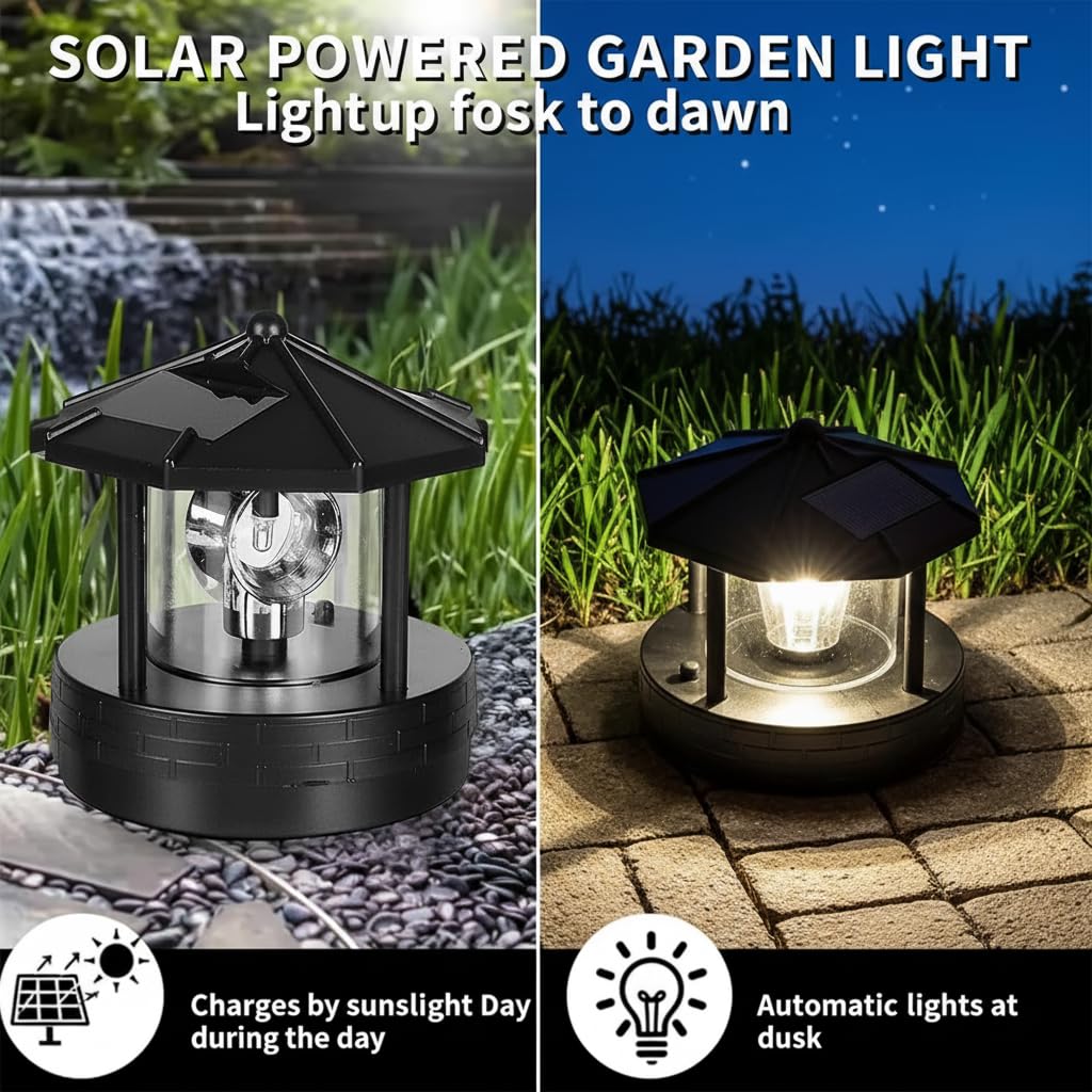 Solar Lighthouse Lamp with Rotating Beacon IP44 Waterproof LED Light O76287